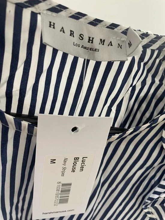 Harshman Navy & White Striped Ruffle Short-Sleeve Blouse - Picture 3 of 5